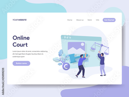 Landing page template of Online Court Illustration Concept. Isometric flat design concept of web page design for website and mobile website.Vector illustration