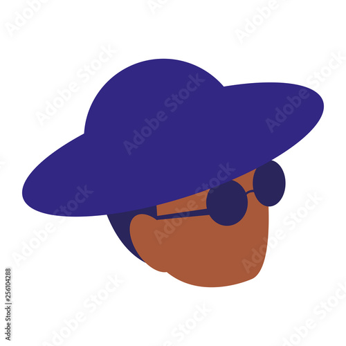 black musician jazz head with hat and sunglasses