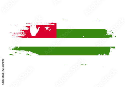 Grunge brush stroke with Abkhazia national flag. Watercolor painting flag. Symbol, poster, banner of the national flag. Vector Isolated on white background.