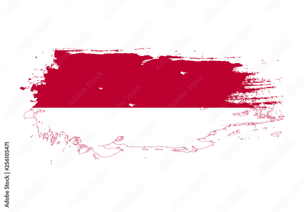 Grunge brush stroke with Indonesia national flag. Watercolor painting flag. Symbol, poster, banner. Vector Isolated on white background.