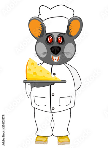Vector illustration mouse cook with cheese on white background