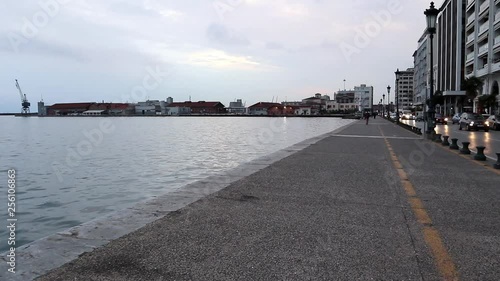 View of Thessaloniki waterfront, Greece. Cloudy evening on promenade next to Nikis Boulevard. photo