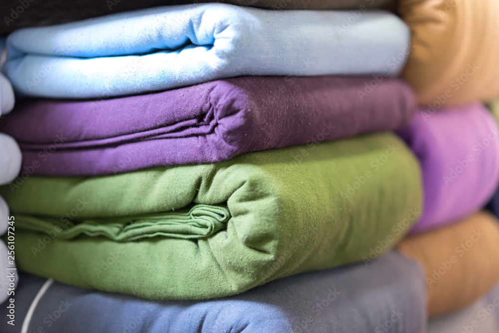 Stack cotton folded on a shelf Stack cotton folded on a shelf