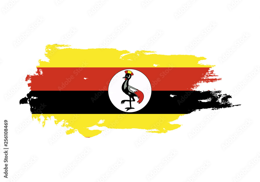 Grunge brush stroke with Uganda national flag. Watercolor painting flag ...