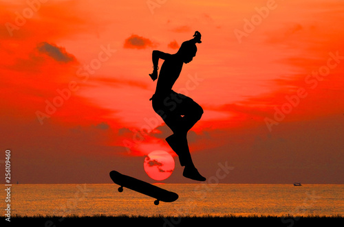 Wallpaper Mural silhouette of skateboarder on blurry sunrise background. Torontodigital.ca