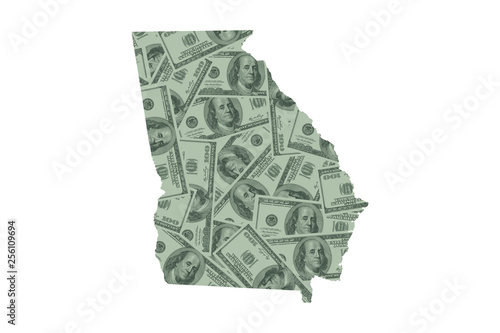 Georgia State Map and Money Concept, Hundred Dollar Bills