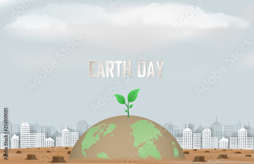 Earth day concept of the campaign and help maintain our world and planting trees for a bright future.	
