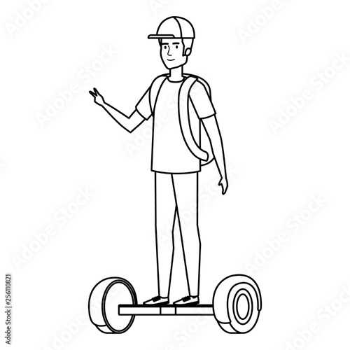 young man in hoverboard electric