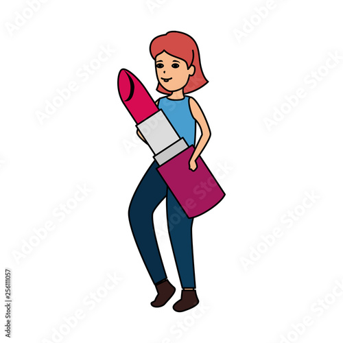 woman lifting lipstick makeup