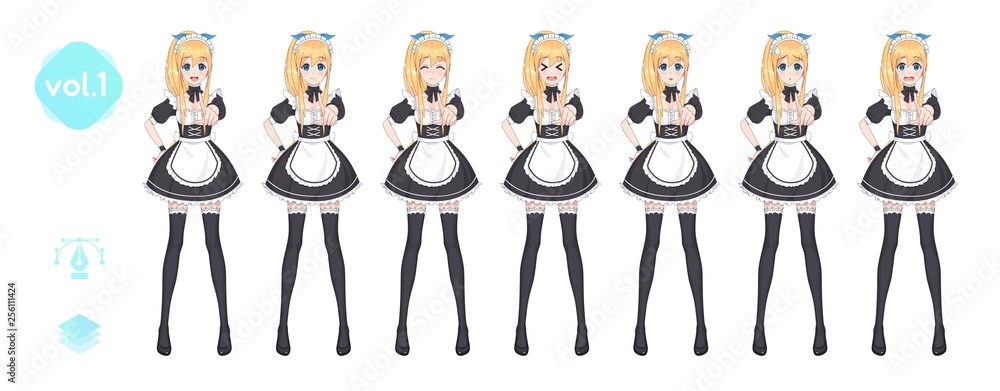 Anime manga girl. Costume of maid cafe Anime manga girl. Costume of maid cafe