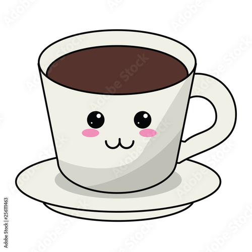 coffee cup on dish kawaii cartoon