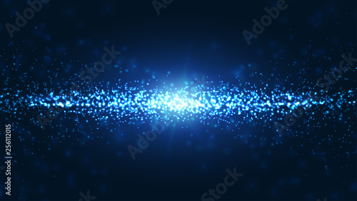 Blue wavy and shining abstract particles background. Dynamic particle explosions background from the arrangement of millions of luminous particles. Eps10 vector illustration