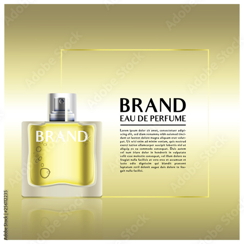 Digital vector gold yellow premium glass bottle perfume