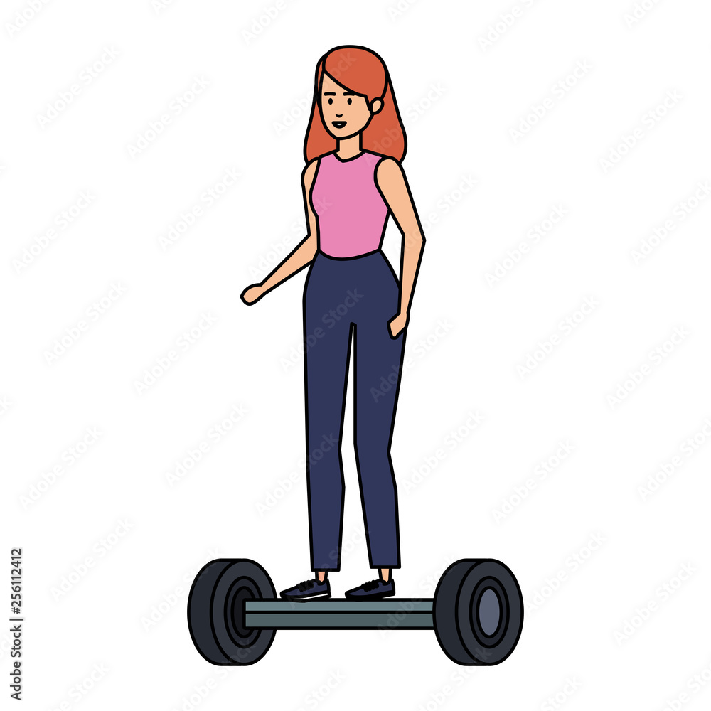 young woman in hoverboard electric young woman in hoverboard electric