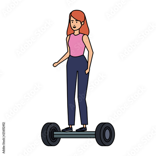 young woman in hoverboard electric