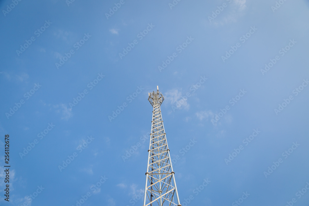 White Telephone pole with clear blue sky White Telephone pole with clear blue sky