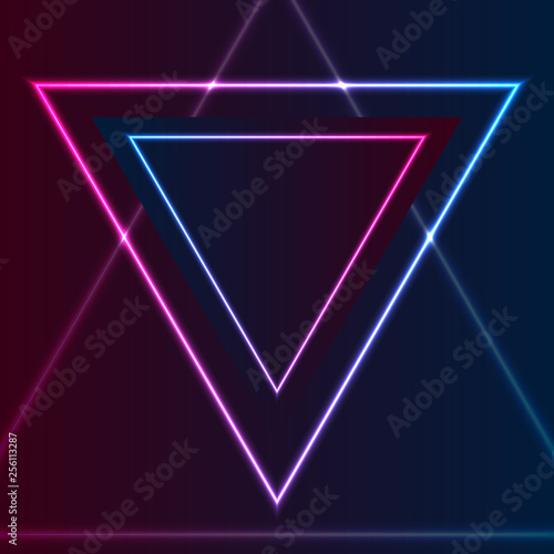 Blue purple retro neon laser triangle abstract background