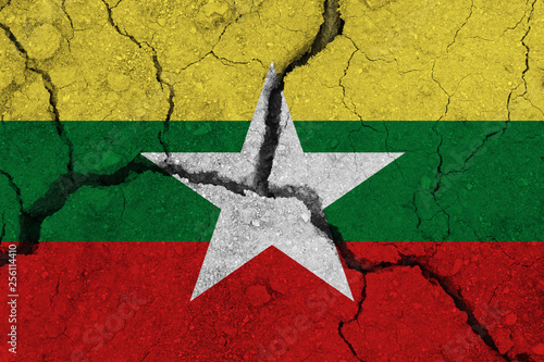 Photography burma flag on the cracked earth