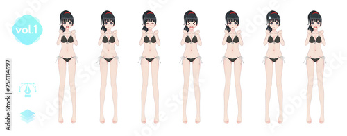 Anime manga girl. In a summer bikini swimsuit