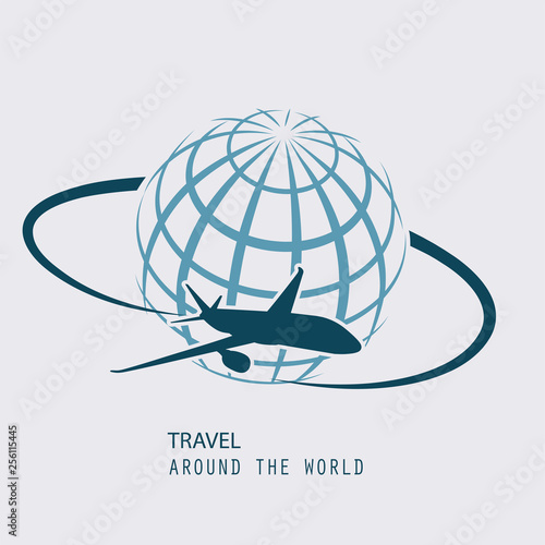 Airliner flying around the planet a symbol of international air travel.