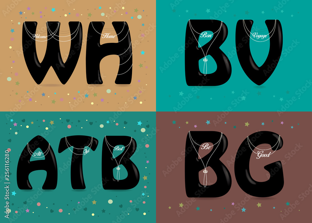 Retro Cards with Abbreviations and Pearl Collars Stock Illustration Adobe Stock