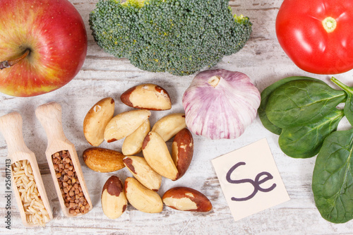 Food containing selenium, vitamins and dietary fiber, healthy nutrition concept