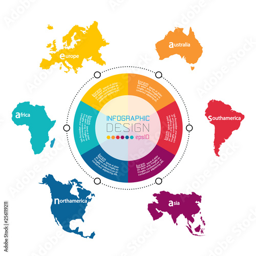 Continental infographics information on vector graphic art.
