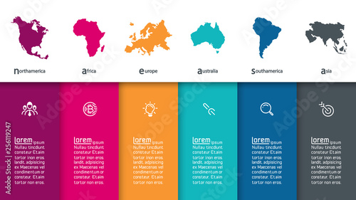 Continental infographics information on vector graphic art.