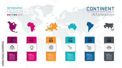 Continental infographics information on vector graphic art.