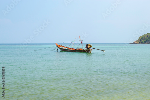 Fishing boats parked on the Beach at Haad salad , koh Phangan, Surat Thani in Thailand.