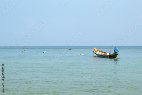Fishing boats parked on the Beach at Haad salad , koh Phangan, Surat Thani in Thailand.