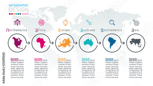 Continental infographics information on vector graphic art.