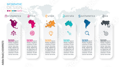 Continental infographics information on vector graphic art.