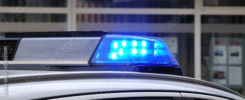 blue light at a police car