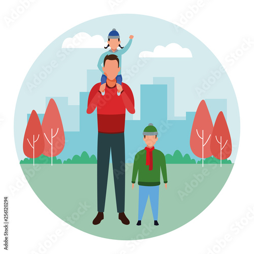 man with children avatars round icon round icon