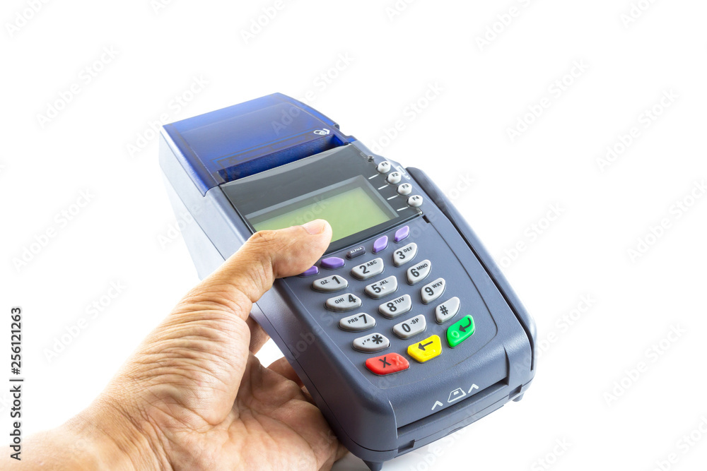 Hand hold credit card reader machine isolated on white Hand hold credit card reader machine isolated on white