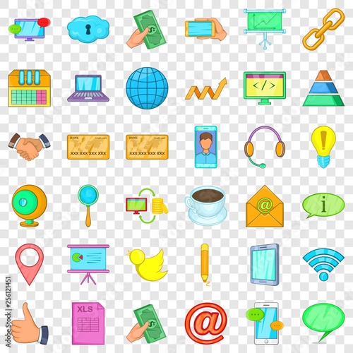 Contact phone icons set. Cartoon style of 36 contact phone vector icons for web for any design