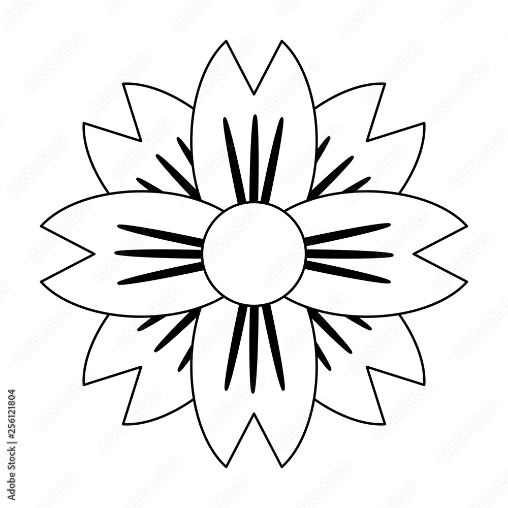 Beautiful flower cartoon isolated black and white