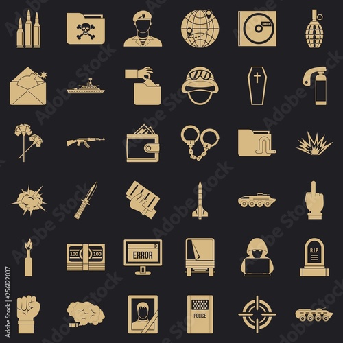 War icons set. Simple style of 36 war vector icons for web for any design