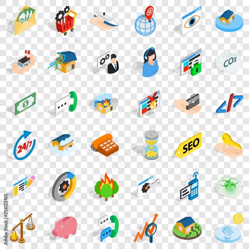 Contact us icons set. Isometric style of 36 contact us vector icons for web for any design