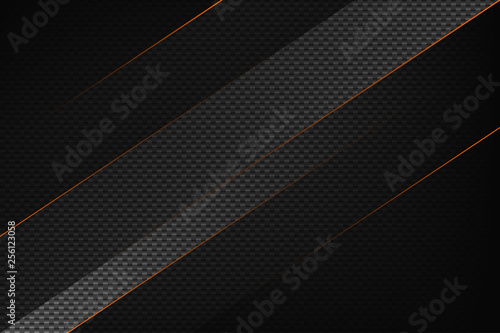 Abstract black geometric background with orange stripes. Modern carbon fiber texture. Stock vector backdrop.