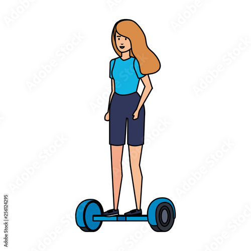 young woman in hoverboard electric
