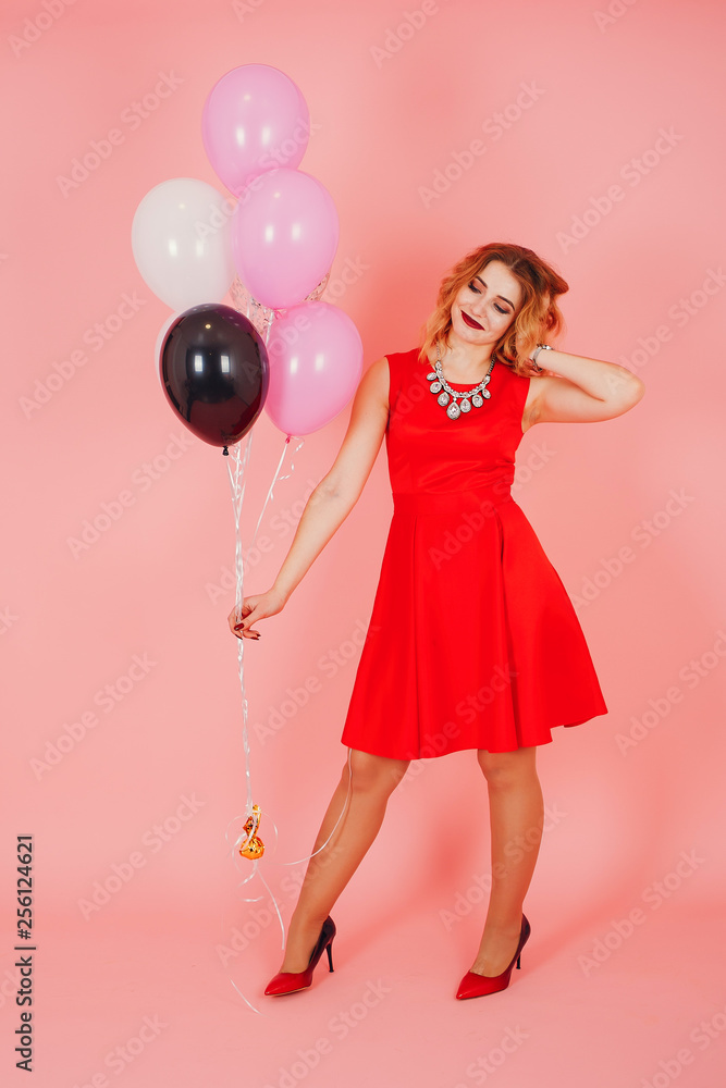 girl with ballons - obrazy, fototapety, plakaty 