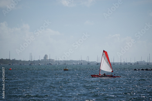 RED SAIL ON A HAZY SUMMER DAY
