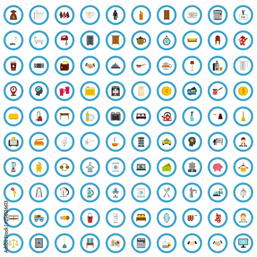 100 hospitality business icons set in flat style for any design vector illustration