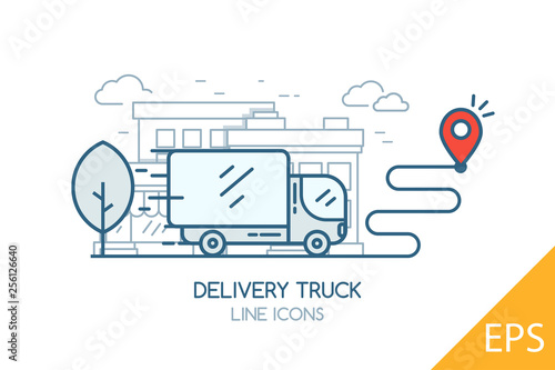 Delivery truck. Modern design vector illustration line icon