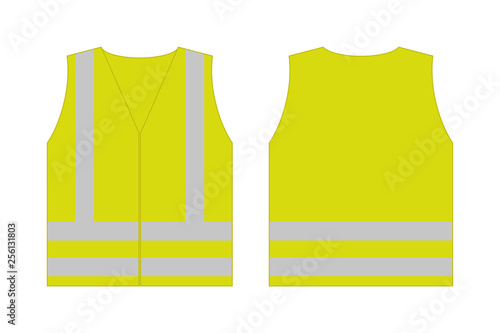 Yellow reflective safety vest for people,front and back view uniform template,
