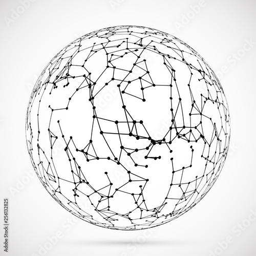Connected lines ball.Dots,triangles,particles template.Artificial intelligence globe concept.Technology vector.Digital background.3D render vector illustration.Creative art,modern abstract concept