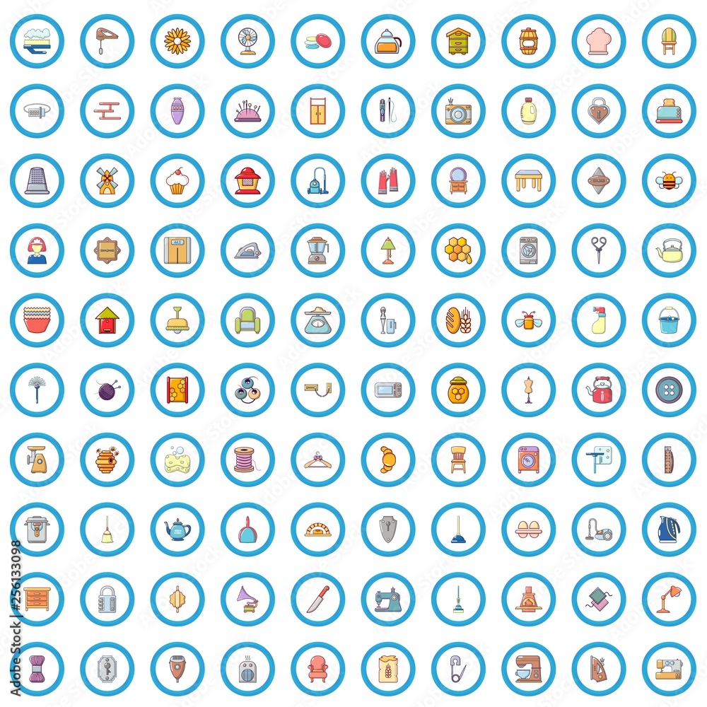 100 household icons set. Cartoon illustration of 100 household vector icons isolated on white background 100 household icons set. Cartoon illustration of 100 household vector icons isolated on white background