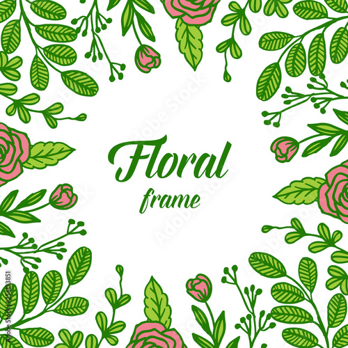 Vector illustration template with banner green leafy floral frame
